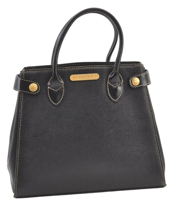 Authentic BURBERRY Vintage Leather Hand Bag Purse Black 1546K