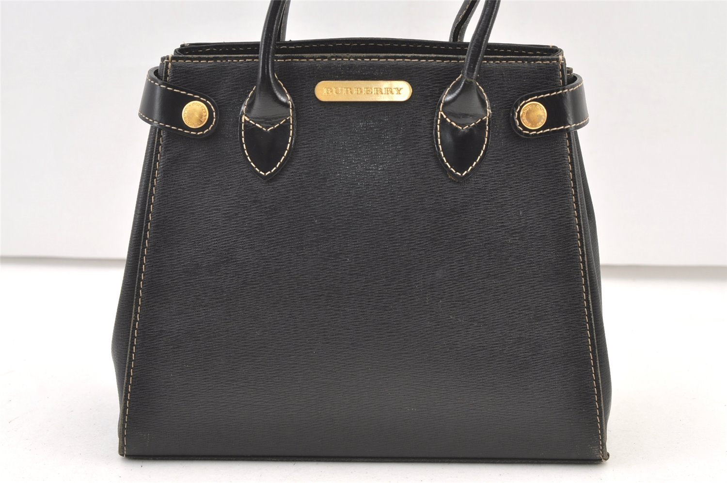 Authentic BURBERRY Vintage Leather Hand Bag Purse Black 1546K