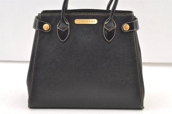 Authentic BURBERRY Vintage Leather Hand Bag Purse Black 1546K