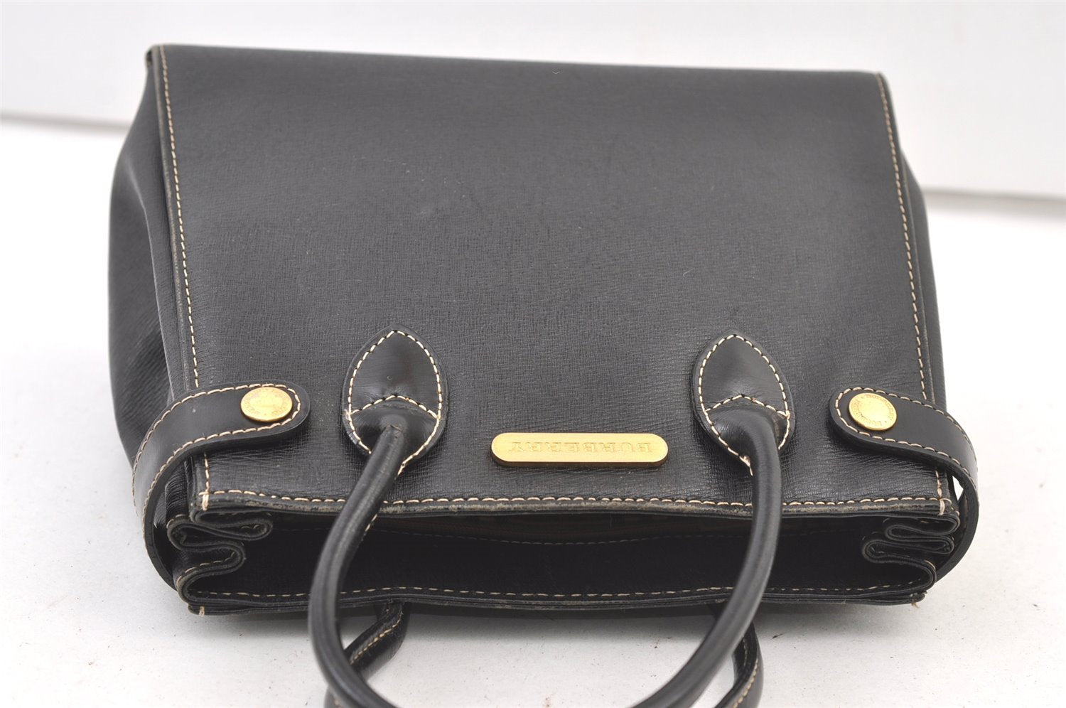 Authentic BURBERRY Vintage Leather Hand Bag Purse Black 1546K