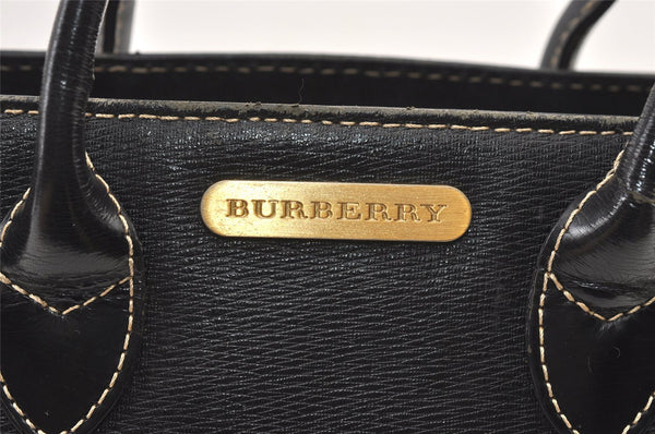 Authentic BURBERRY Vintage Leather Hand Bag Purse Black 1546K