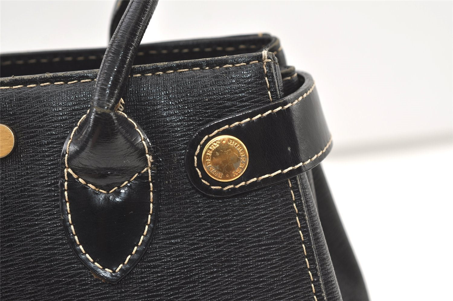 Authentic BURBERRY Vintage Leather Hand Bag Purse Black 1546K