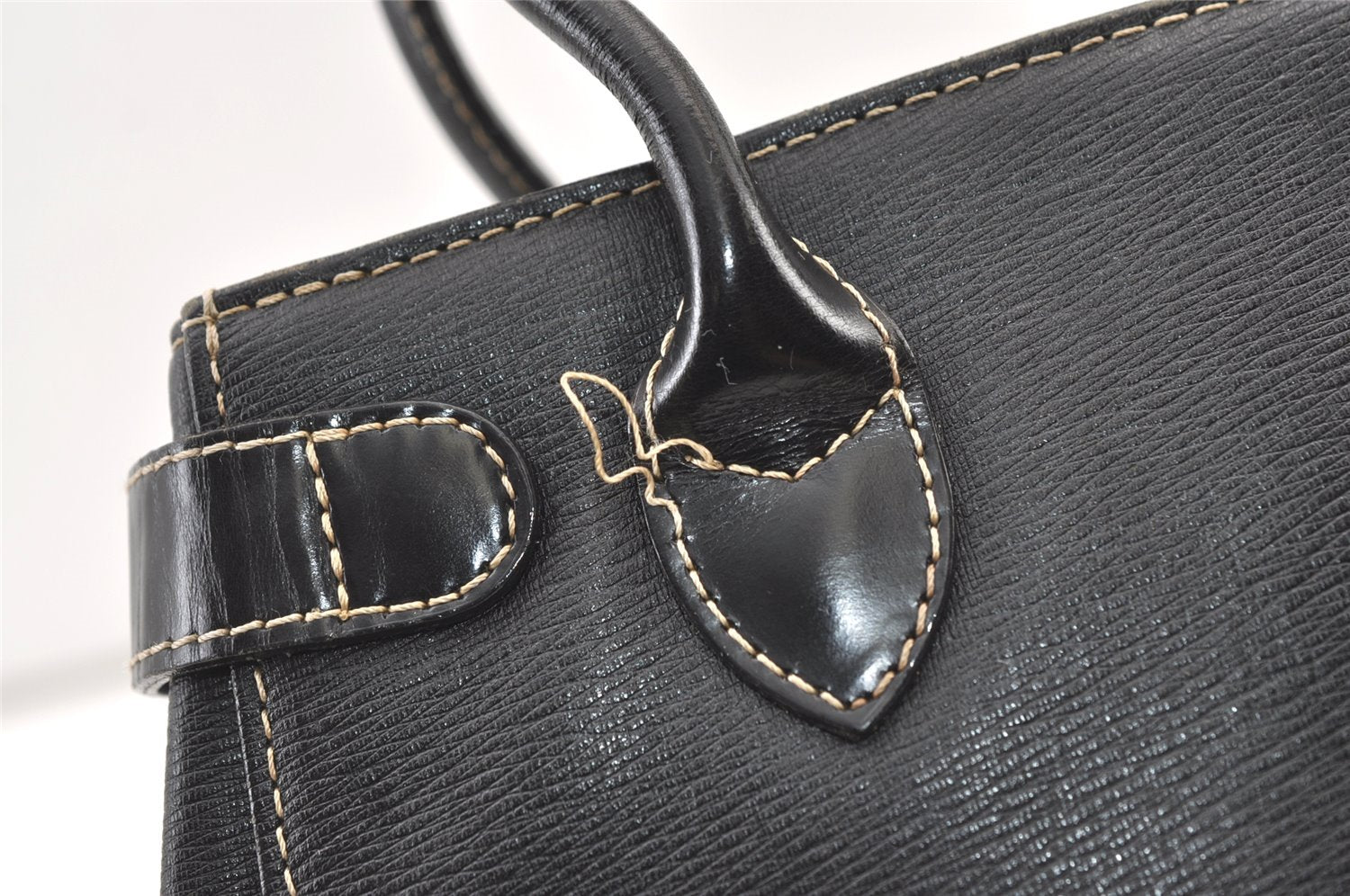 Authentic BURBERRY Vintage Leather Hand Bag Purse Black 1546K