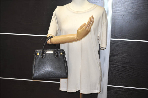 Authentic BURBERRY Vintage Leather Hand Bag Purse Black 1546K