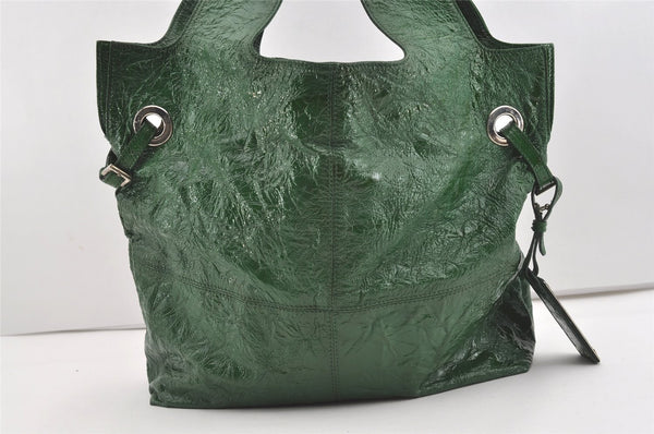 Authentic GIVENCHY Vintage Enamel Shoulder Tote Bag Green 1548J