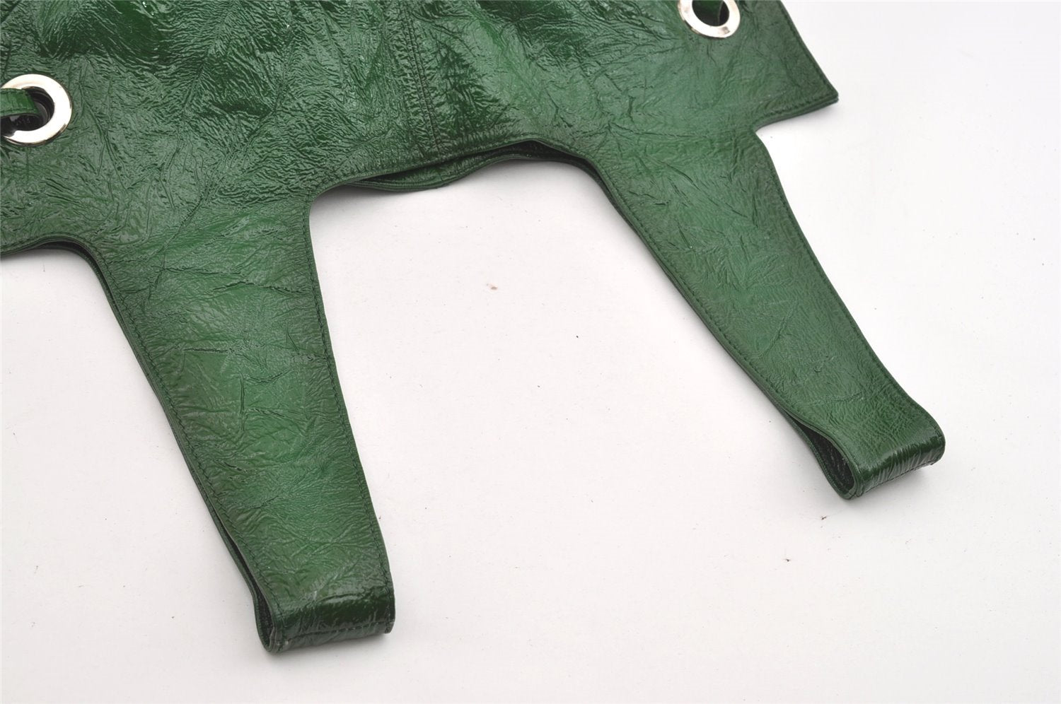 Authentic GIVENCHY Vintage Enamel Shoulder Tote Bag Green 1548J