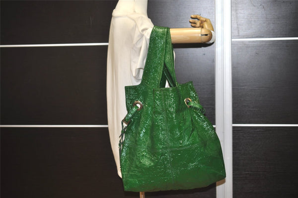 Authentic GIVENCHY Vintage Enamel Shoulder Tote Bag Green 1548J