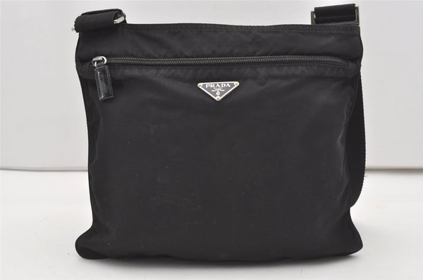 Authentic PRADA Nylon Tessuto Leather Shoulder Cross Body Bag Black 1549J