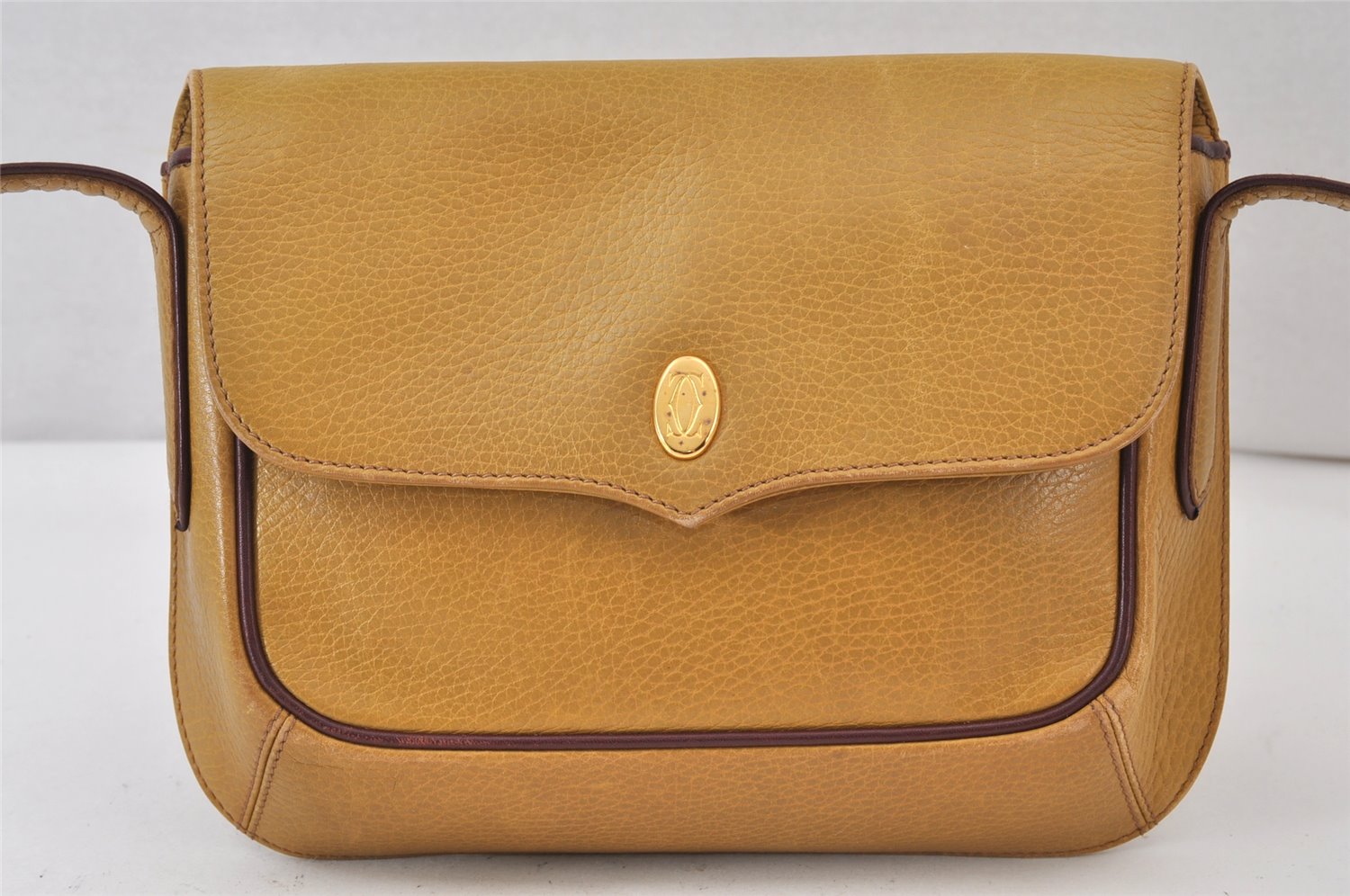 Authentic Cartier Must de Cartier Leather Shoulder Cross Body Bag Brown 1550K