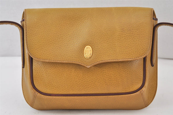 Authentic Cartier Must de Cartier Leather Shoulder Cross Body Bag Brown 1550K