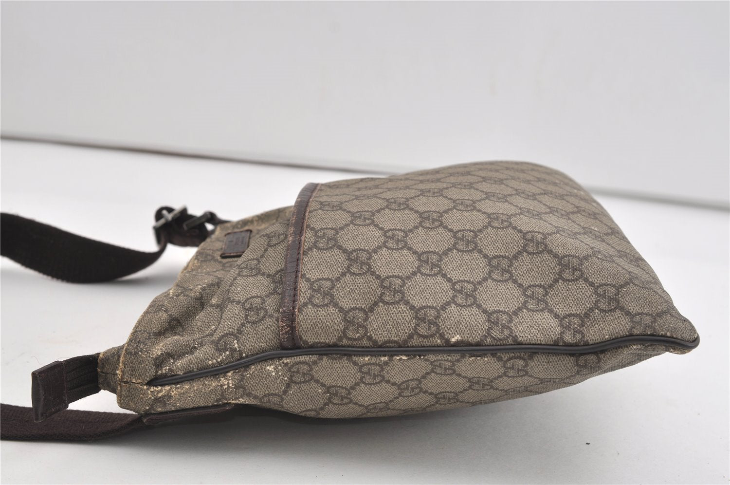 Authentic GUCCI Shoulder Cross Body Bag GG PVC Leather 141626 Brown 1553J