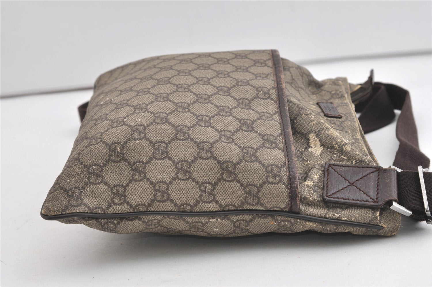 Authentic GUCCI Shoulder Cross Body Bag GG PVC Leather 141626 Brown 1553J