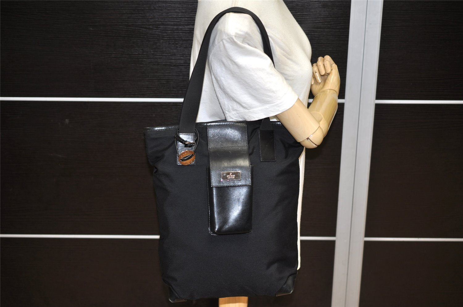 Authentic GUCCI Vintage Shoulder Tote Bag Nylon Leather 0190373 Black 1554K
