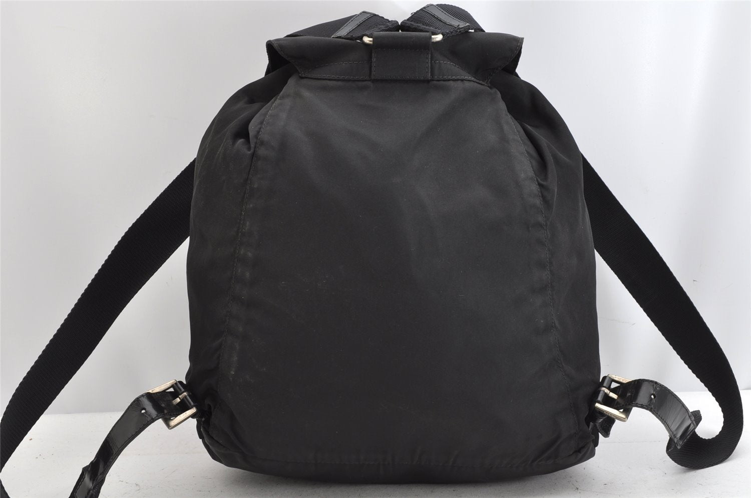 Authentic PRADA Vintage Nylon Leather Drawstring Backpack Black 1555K