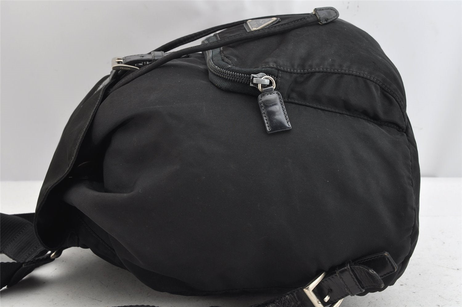 Authentic PRADA Vintage Nylon Leather Drawstring Backpack Black 1555K