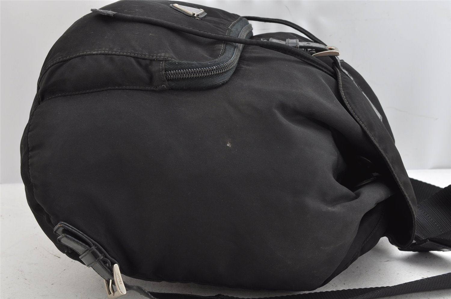 Authentic PRADA Vintage Nylon Leather Drawstring Backpack Black 1555K