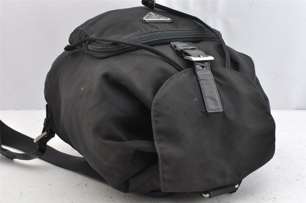 Authentic PRADA Vintage Nylon Leather Drawstring Backpack Black 1555K