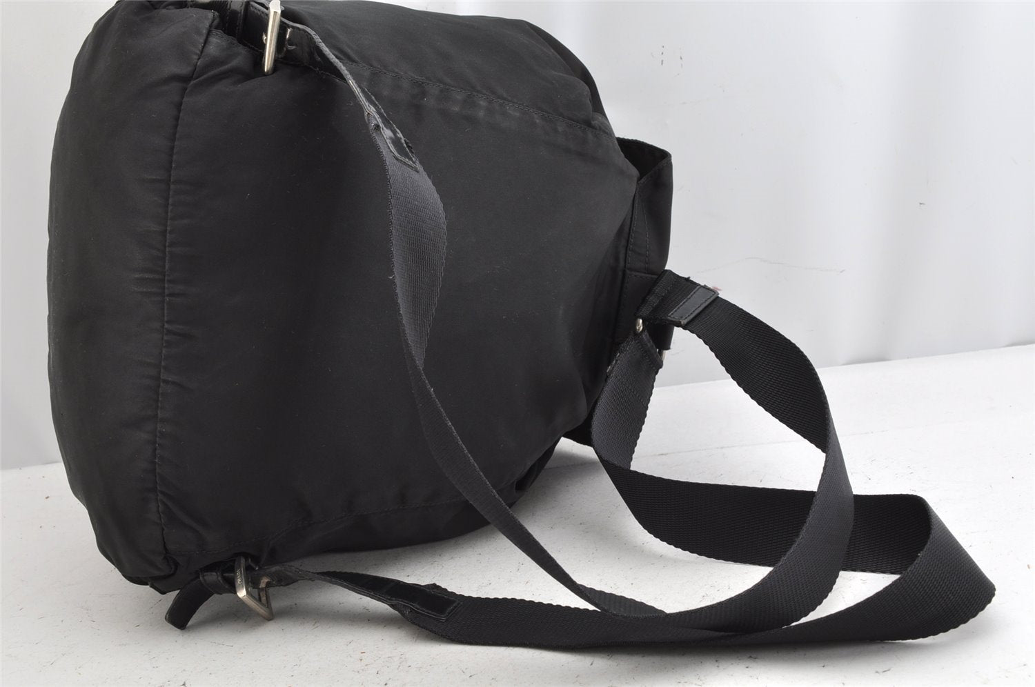 Authentic PRADA Vintage Nylon Leather Drawstring Backpack Black 1555K