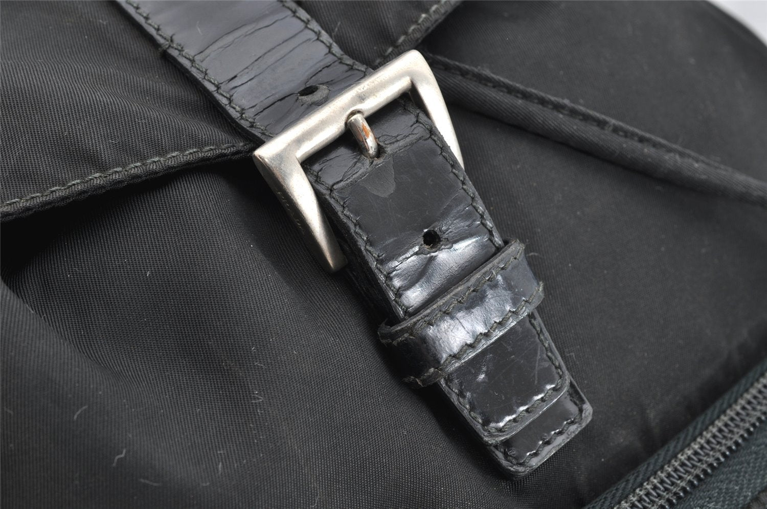 Authentic PRADA Vintage Nylon Leather Drawstring Backpack Black 1555K