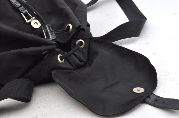 Authentic PRADA Vintage Nylon Leather Drawstring Backpack Black 1555K