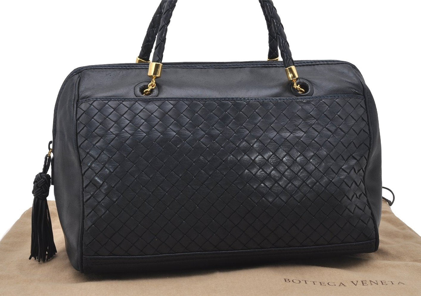 Authentic BOTTEGA VENETA Intrecciato Vintage Leather Hand Bag Black Junk 1557J