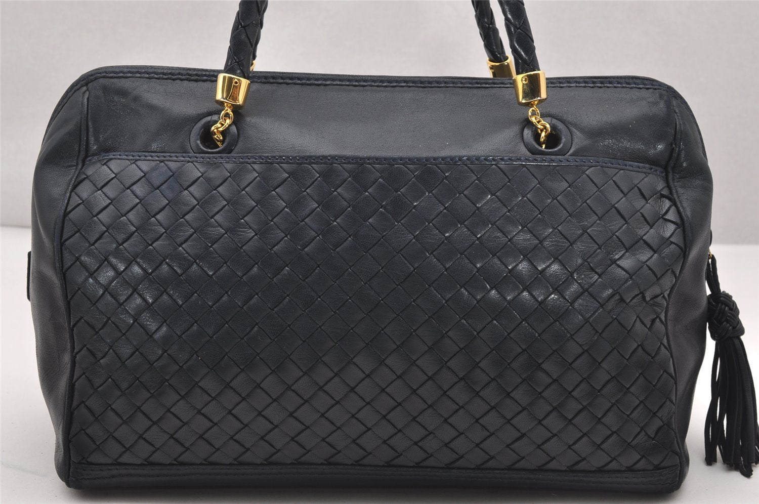 Authentic BOTTEGA VENETA Intrecciato Vintage Leather Hand Bag Black Junk 1557J