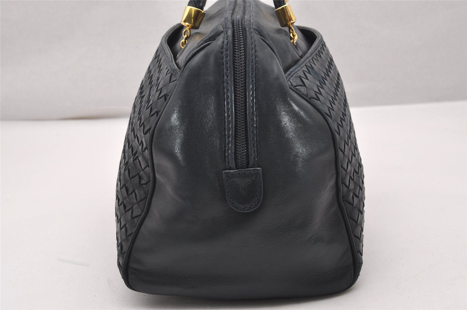 Authentic BOTTEGA VENETA Intrecciato Vintage Leather Hand Bag Black Junk 1557J