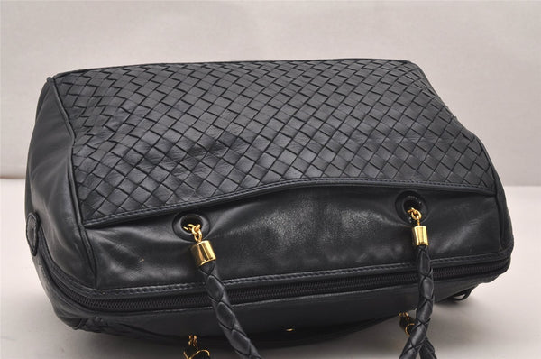 Authentic BOTTEGA VENETA Intrecciato Vintage Leather Hand Bag Black Junk 1557J