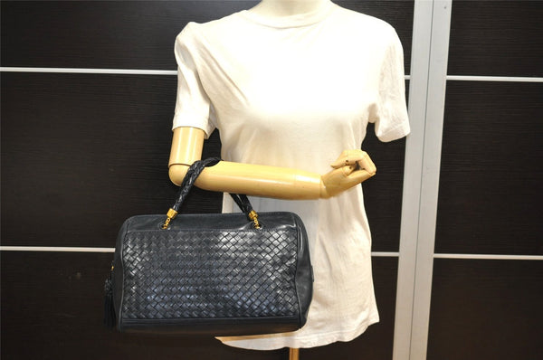 Authentic BOTTEGA VENETA Intrecciato Vintage Leather Hand Bag Black Junk 1557J