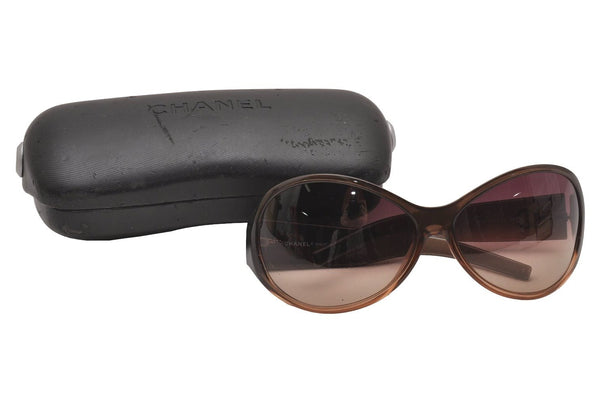 Authentic CHANEL Sunglasses Rhinestone CoCo Mark Plastic 6016 Brown 1561J