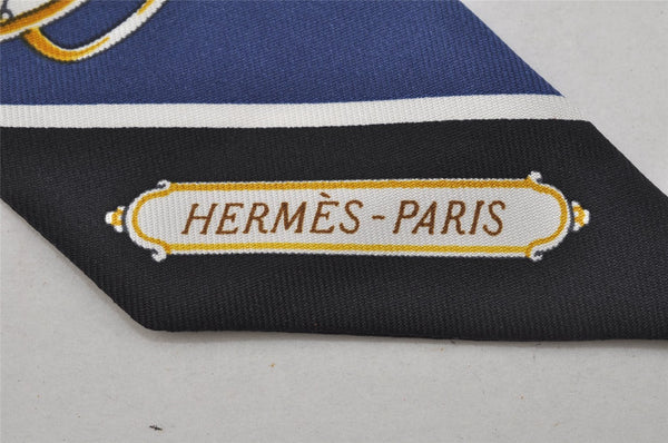 Authentic HERMES Twilly Scarf "LIFT PROFILE" Silk Black Blue 1562J