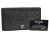 Authentic CHANEL Camellia Lamb Skin CoCo Mark Long Wallet Purse Black 1564K