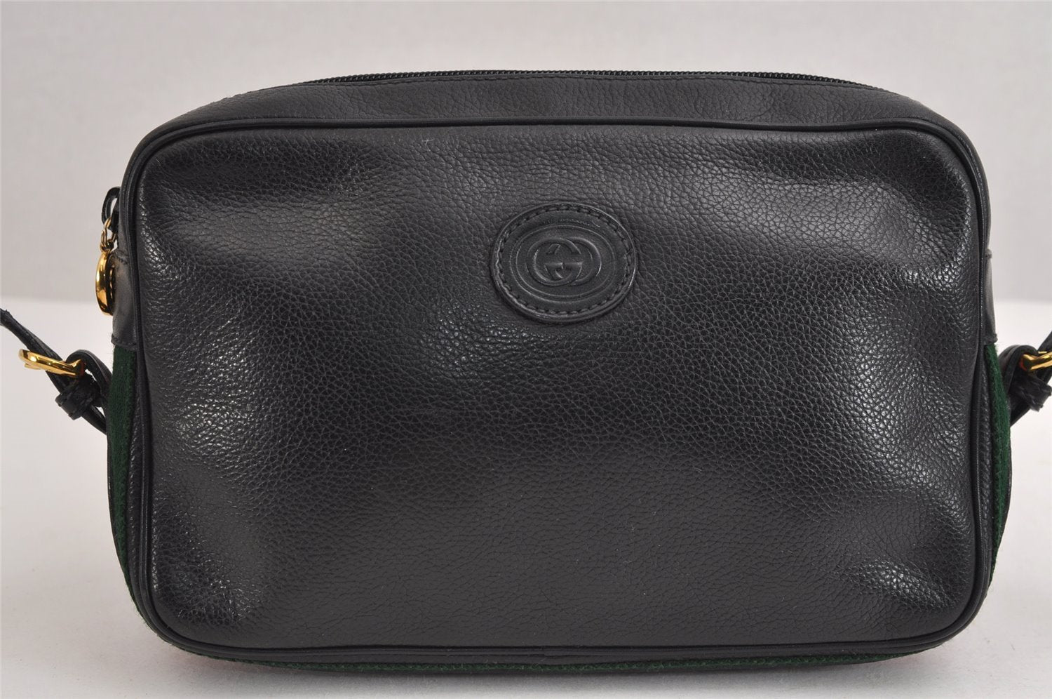 Authentic GUCCI Web Sherry Line Shoulder Cross Body Bag Leather Black 1565J