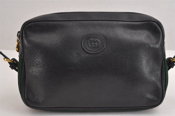 Authentic GUCCI Web Sherry Line Shoulder Cross Body Bag Leather Black 1565J