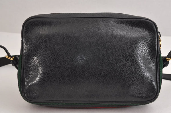 Authentic GUCCI Web Sherry Line Shoulder Cross Body Bag Leather Black 1565J