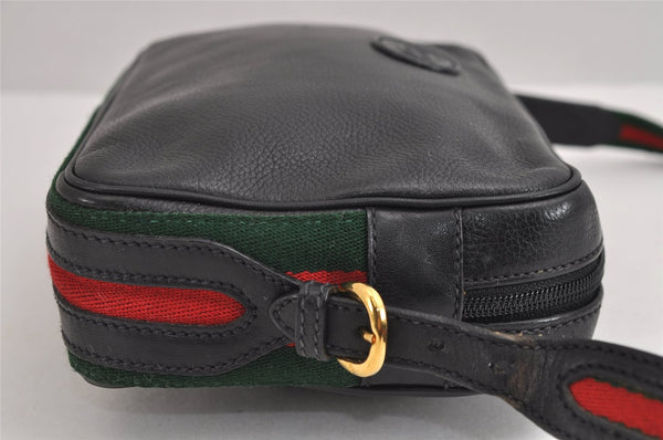 Authentic GUCCI Web Sherry Line Shoulder Cross Body Bag Leather Black 1565J