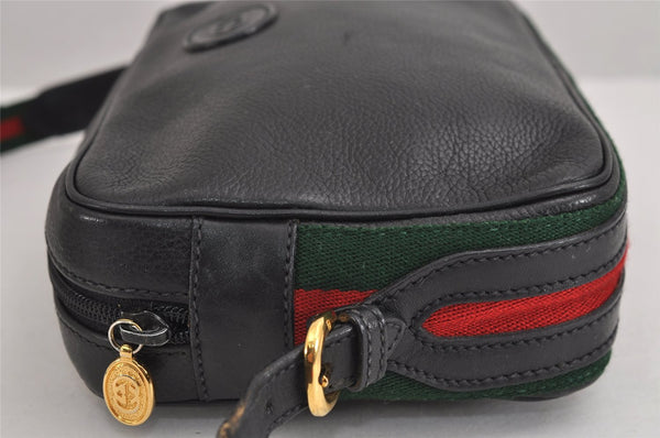 Authentic GUCCI Web Sherry Line Shoulder Cross Body Bag Leather Black 1565J