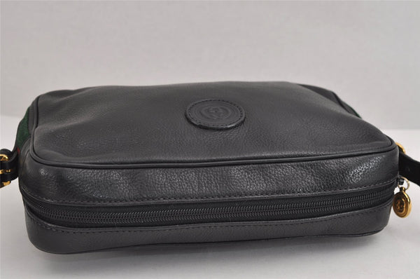 Authentic GUCCI Web Sherry Line Shoulder Cross Body Bag Leather Black 1565J