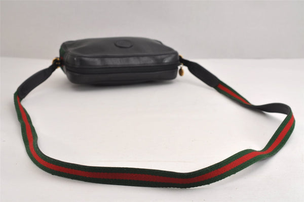 Authentic GUCCI Web Sherry Line Shoulder Cross Body Bag Leather Black 1565J
