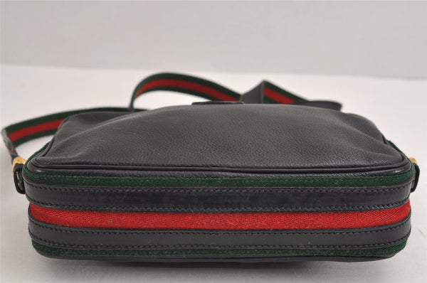 Authentic GUCCI Web Sherry Line Shoulder Cross Body Bag Leather Black 1565J