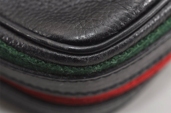 Authentic GUCCI Web Sherry Line Shoulder Cross Body Bag Leather Black 1565J