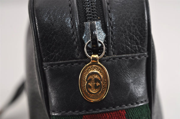 Authentic GUCCI Web Sherry Line Shoulder Cross Body Bag Leather Black 1565J