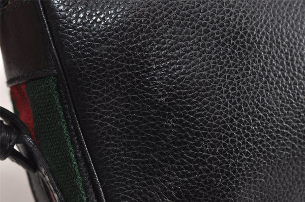 Authentic GUCCI Web Sherry Line Shoulder Cross Body Bag Leather Black 1565J