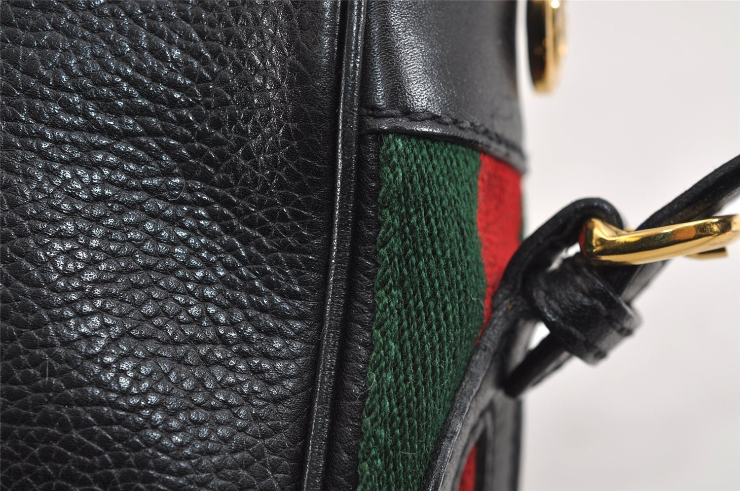 Authentic GUCCI Web Sherry Line Shoulder Cross Body Bag Leather Black 1565J