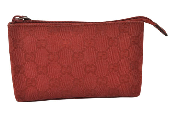 Authentic GUCCI Vintage Pouch Purse GG Canvas Leather 115237 Red 1566K