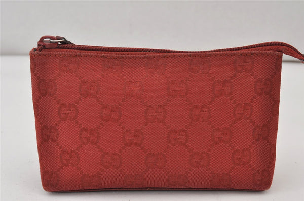 Authentic GUCCI Vintage Pouch Purse GG Canvas Leather 115237 Red 1566K