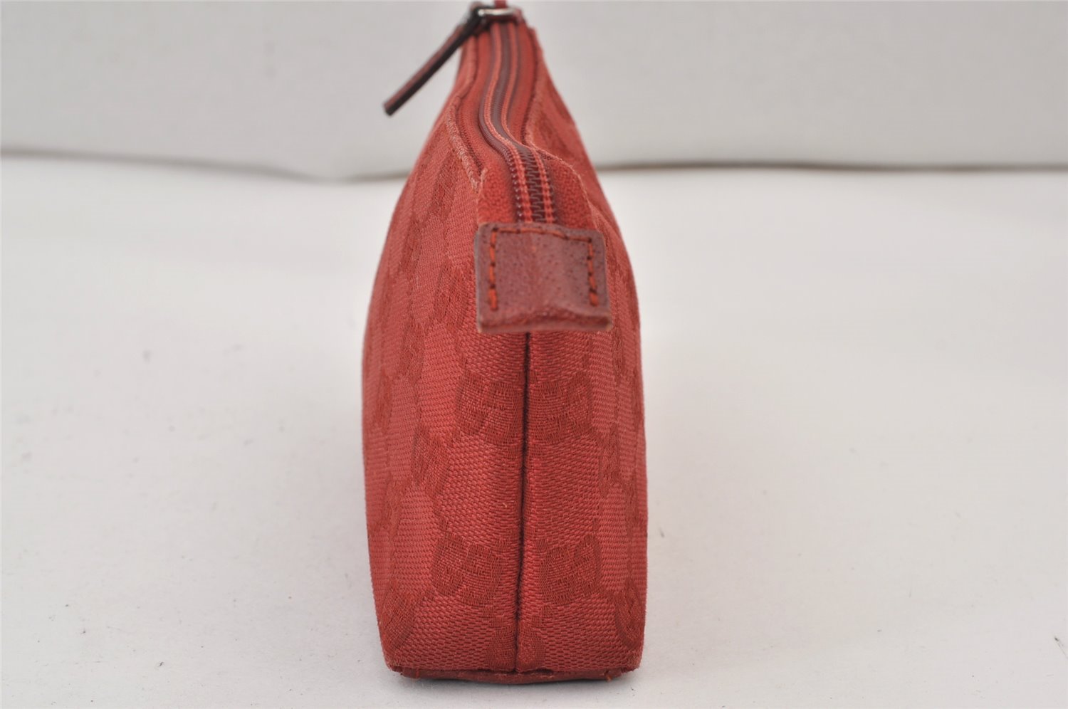 Authentic GUCCI Vintage Pouch Purse GG Canvas Leather 115237 Red 1566K
