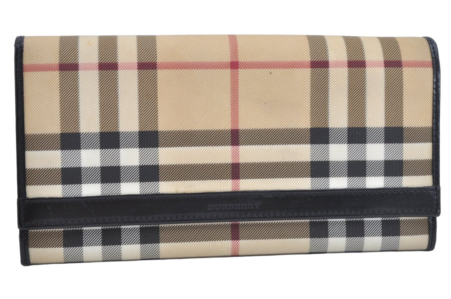 Authentic BURBERRY Nova Check Long Wallet Purse PVC Leather Beige 1568K