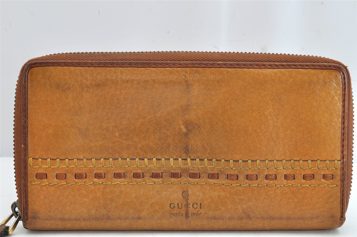Authentic GUCCI Vintage Round Zip Long Wallet Purse Leather 338580 Brown 1569K