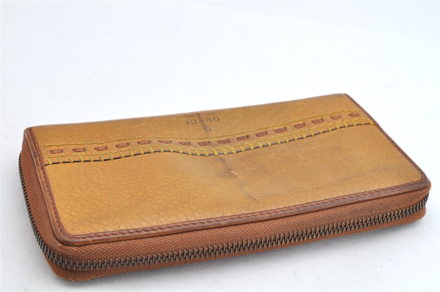 Authentic GUCCI Vintage Round Zip Long Wallet Purse Leather 338580 Brown 1569K